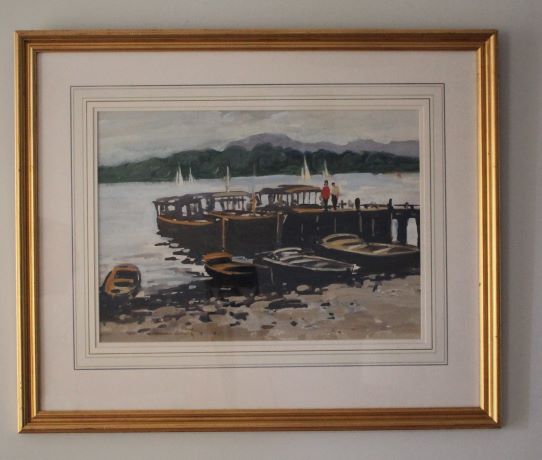 watercolour showing boats on Lake Windermere in Lake District